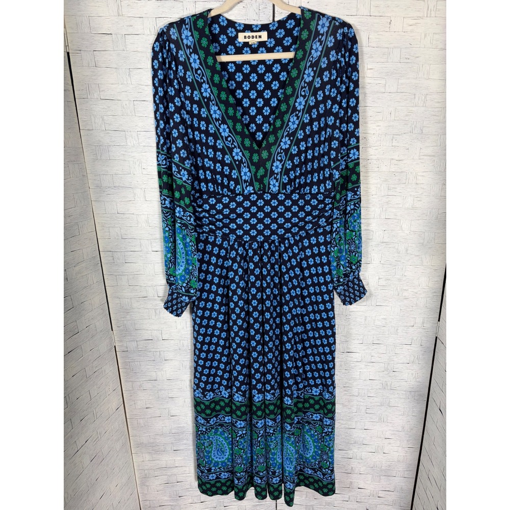 Boden Womens Daphne Jersey Maxi Dress Blue Green Floral Paisley V-Neck Pockets